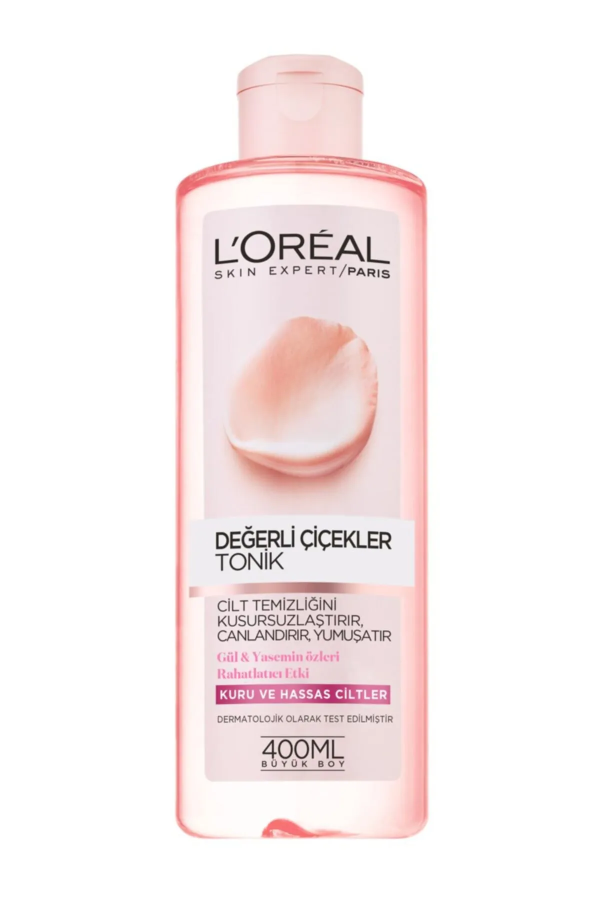 تونر پاک کننده صورت لورآل برای پوست خشک و حساس مدل Değerli Çiçekle حجم 400 میل | Loreal